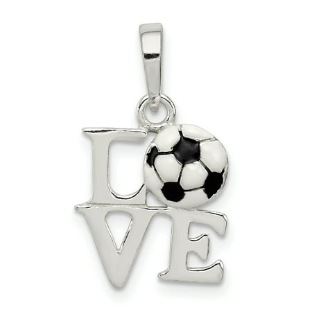 925 Sterling Silver Polished Enamel Love Soccer 16mm x 12mm Charm Pendant 